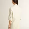 Blazer pentru femei din amestec de lână cu dungi albe și gri, cu mâneci scurte Blazer pentru femei din amestec de lână cu dungi albe și gri, cu mâneci scurte