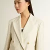 Blazer pentru femei din amestec de lână cu dungi albe și gri, cu mâneci scurte Blazer pentru femei din amestec de lână cu dungi albe și gri, cu mâneci scurte