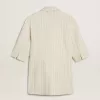 Blazer pentru femei din amestec de lână cu dungi albe și gri, cu mâneci scurte Blazer pentru femei din amestec de lână cu dungi albe și gri, cu mâneci scurte