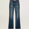 Blugi bootcut pentru femei, cu spălare vintage și detalii metalice Blugi bootcut pentru femei, cu spălare vintage și detalii metalice