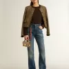 Blugi bootcut pentru femei, cu spălare vintage și detalii metalice Blugi bootcut pentru femei, cu spălare vintage și detalii metalice