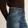 Blugi bootcut pentru femei, cu spălare vintage și detalii metalice Blugi bootcut pentru femei, cu spălare vintage și detalii metalice
