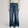 Blugi bootcut pentru fete, cu spălare medie și broderie Blugi bootcut pentru fete, cu spălare medie și broderie