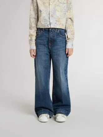 Blugi bootcut pentru fete, cu spălare medie și broderie