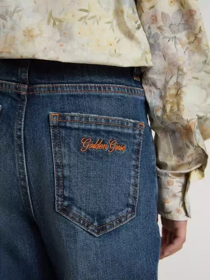 Blugi bootcut pentru fete, cu spălare medie și broderie Blugi bootcut pentru fete, cu spălare medie și broderie