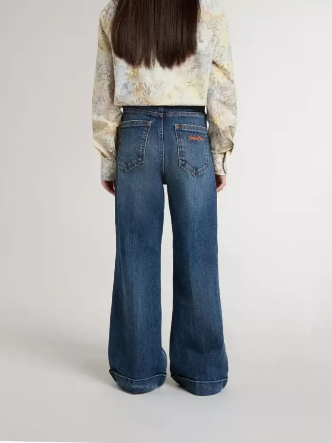 Blugi bootcut pentru fete, cu spălare medie și broderie Blugi bootcut pentru fete, cu spălare medie și broderie