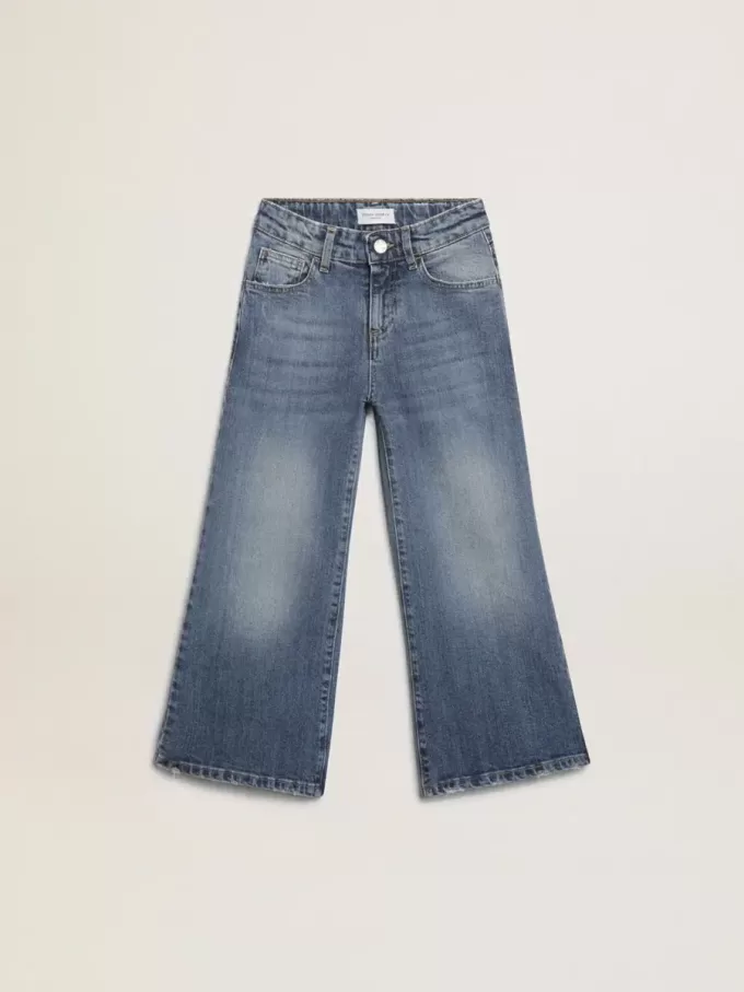 Blugi cu croi larg din denim albastru închis Blugi cu croi larg din denim albastru închis