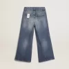Blugi cu croi larg din denim albastru închis Blugi cu croi larg din denim albastru închis