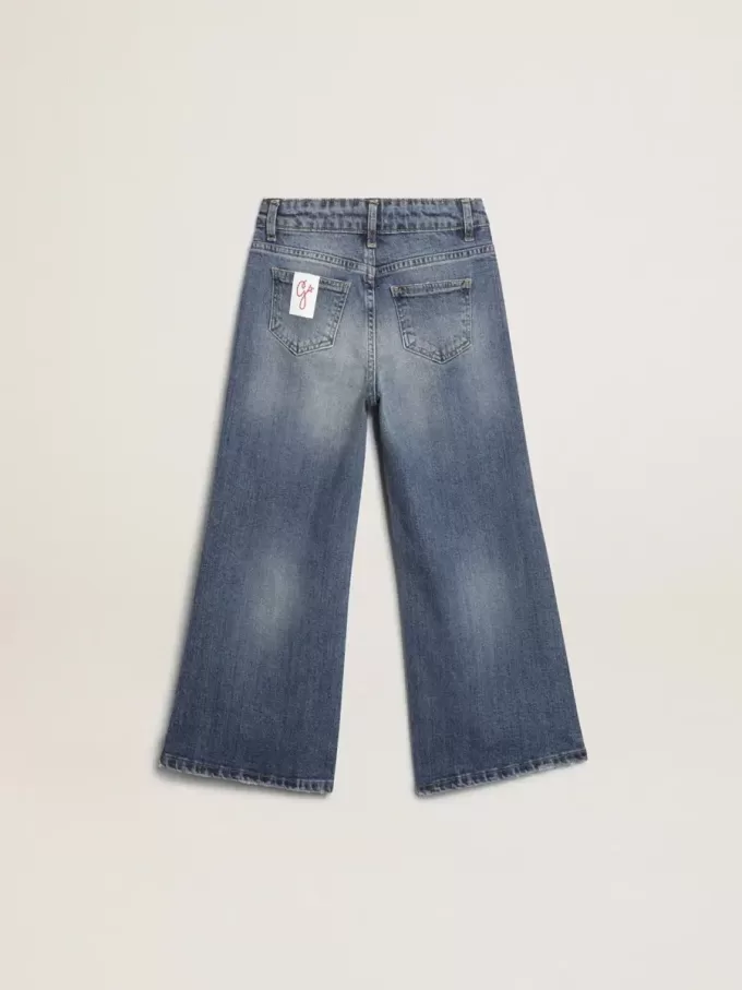 Blugi cu croi larg din denim albastru închis Blugi cu croi larg din denim albastru închis