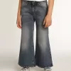 Blugi cu croi larg din denim albastru închis Blugi cu croi larg din denim albastru închis