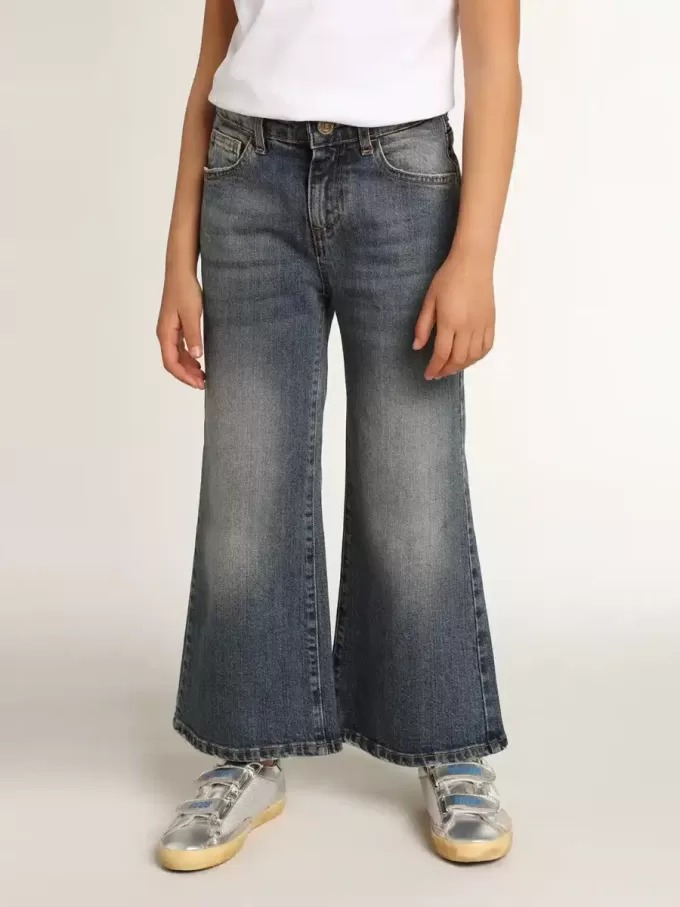 Blugi cu croi larg din denim albastru închis Blugi cu croi larg din denim albastru închis