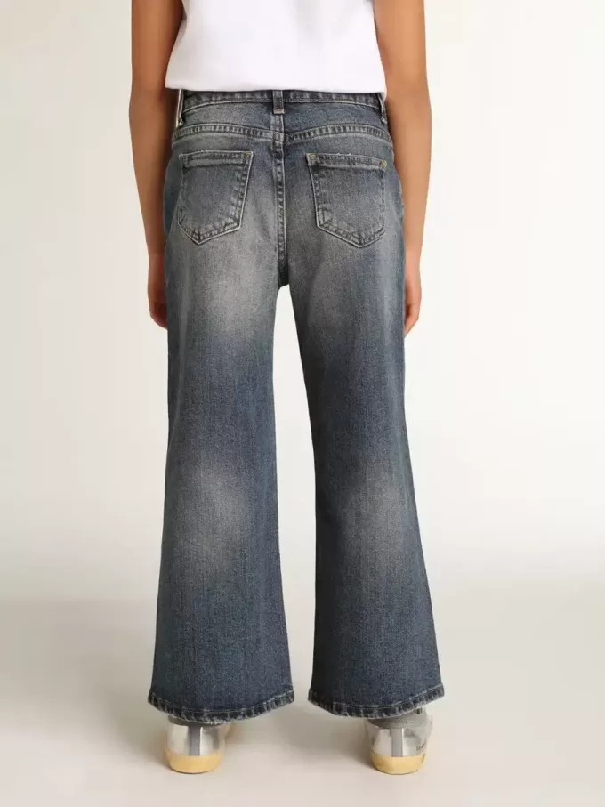 Blugi cu croi larg din denim albastru închis Blugi cu croi larg din denim albastru închis