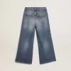 Blugi cu croi larg din denim albastru închis Blugi cu croi larg din denim albastru închis