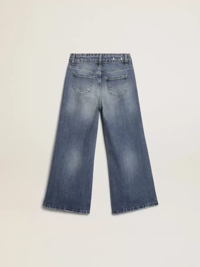Blugi cu croi larg din denim albastru închis Blugi cu croi larg din denim albastru închis