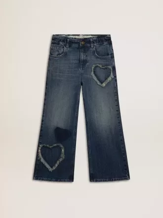 Blugi largi pentru fete din denim albastru