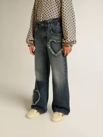 Blugi largi pentru fete din denim albastru