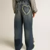 Blugi largi pentru fete din denim albastru Blugi largi pentru fete din denim albastru