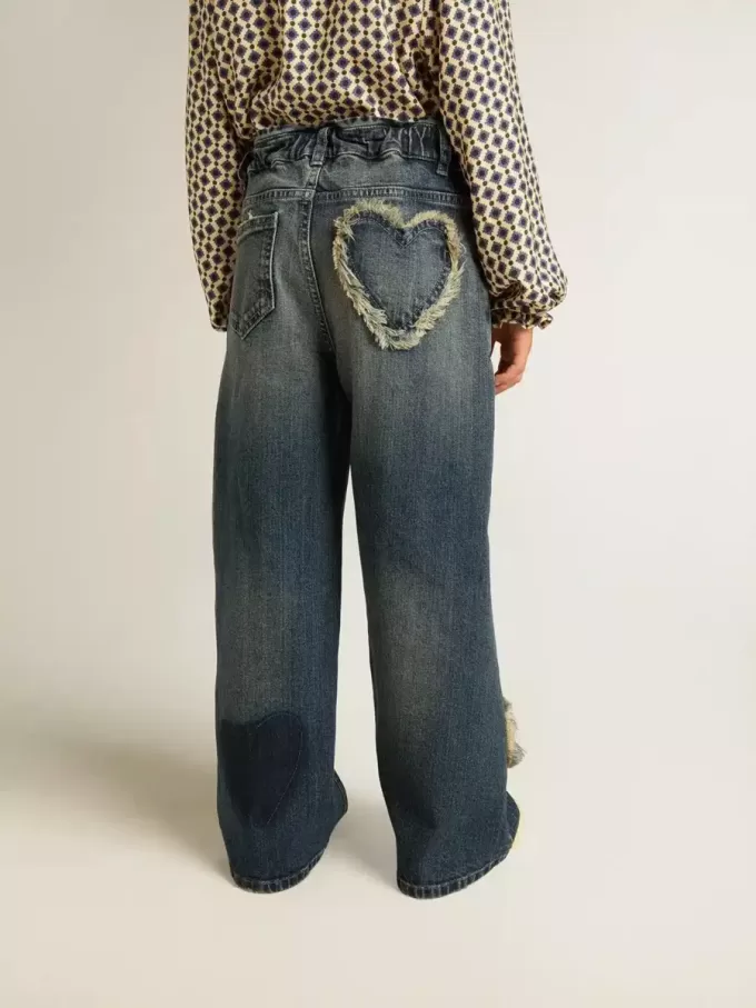 Blugi largi pentru fete din denim albastru Blugi largi pentru fete din denim albastru