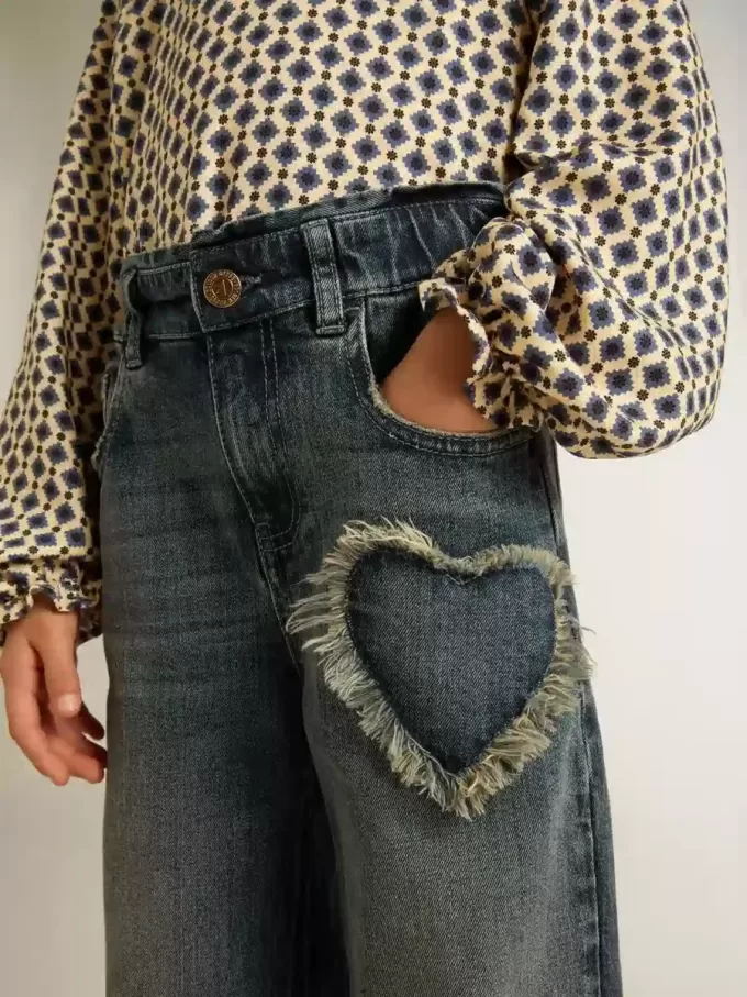 Blugi largi pentru fete din denim albastru Blugi largi pentru fete din denim albastru
