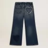 Blugi largi pentru fete din denim albastru Blugi largi pentru fete din denim albastru