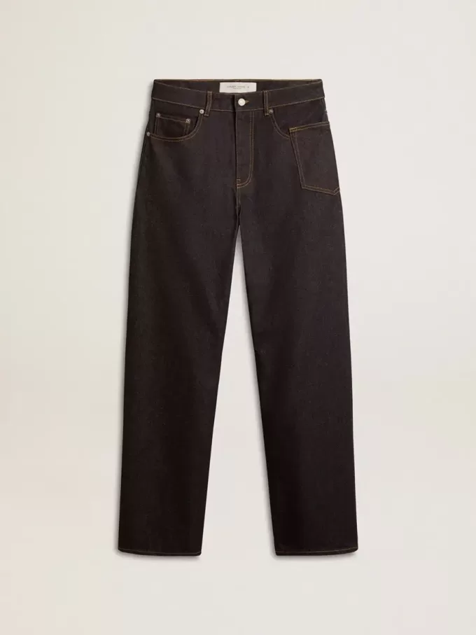 Blugi pentru bărbați, de culoare albastru închis, cu croi larg, din denim spălat o singură dată Blugi pentru bărbați, de culoare albastru închis, cu croi larg, din denim spălat o singură dată