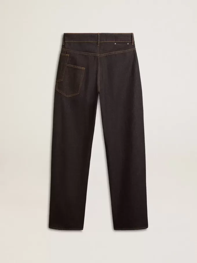Blugi pentru bărbați, de culoare albastru închis, cu croi larg, din denim spălat o singură dată Blugi pentru bărbați, de culoare albastru închis, cu croi larg, din denim spălat o singură dată