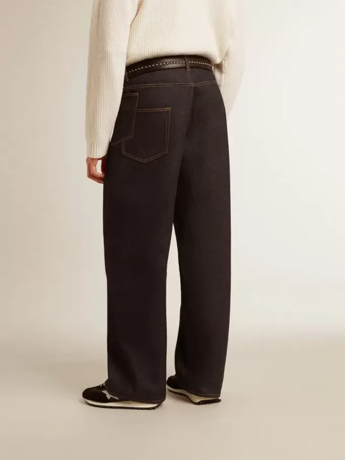 Blugi pentru bărbați, de culoare albastru închis, cu croi larg, din denim spălat o singură dată Blugi pentru bărbați, de culoare albastru închis, cu croi larg, din denim spălat o singură dată