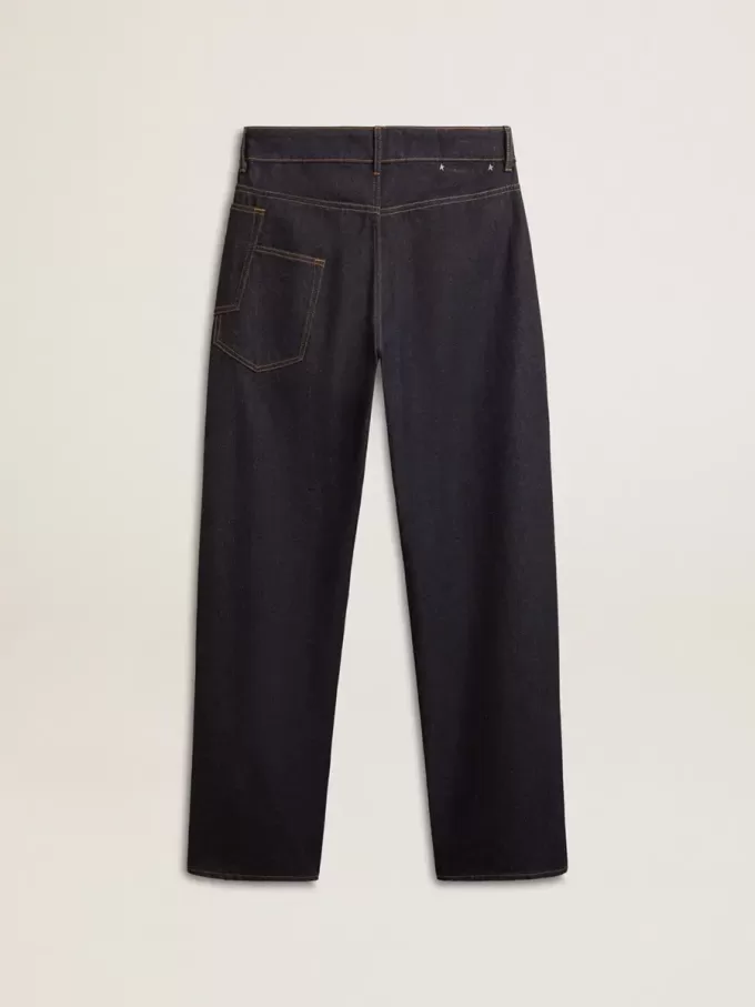 Blugi pentru bărbați, de culoare albastru închis, cu croi larg, din denim spălat o singură dată Blugi pentru bărbați, de culoare albastru închis, cu croi larg, din denim spălat o singură dată
