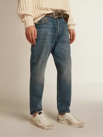 Blugi slim fit pentru bărbați, cu spălare medie