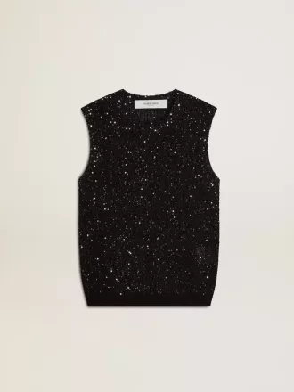 Bluză din tricot negru cu paiete și detalii contrastante