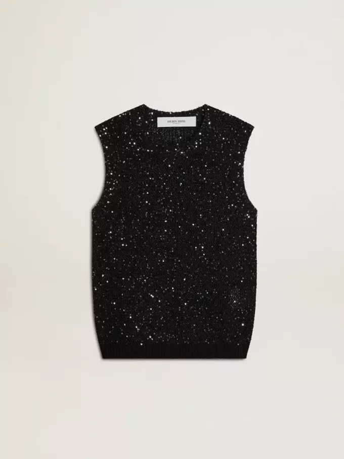 Bluză din tricot negru cu paiete și detalii contrastante Bluză din tricot negru cu paiete și detalii contrastante
