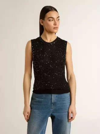 Bluză din tricot negru cu paiete și detalii contrastante