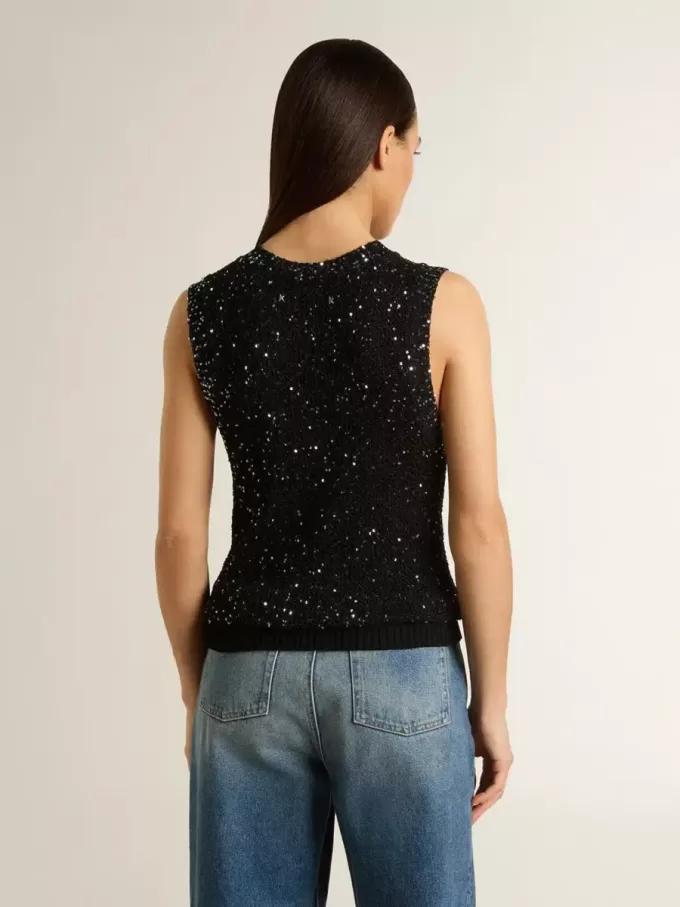 Bluză din tricot negru cu paiete și detalii contrastante Bluză din tricot negru cu paiete și detalii contrastante