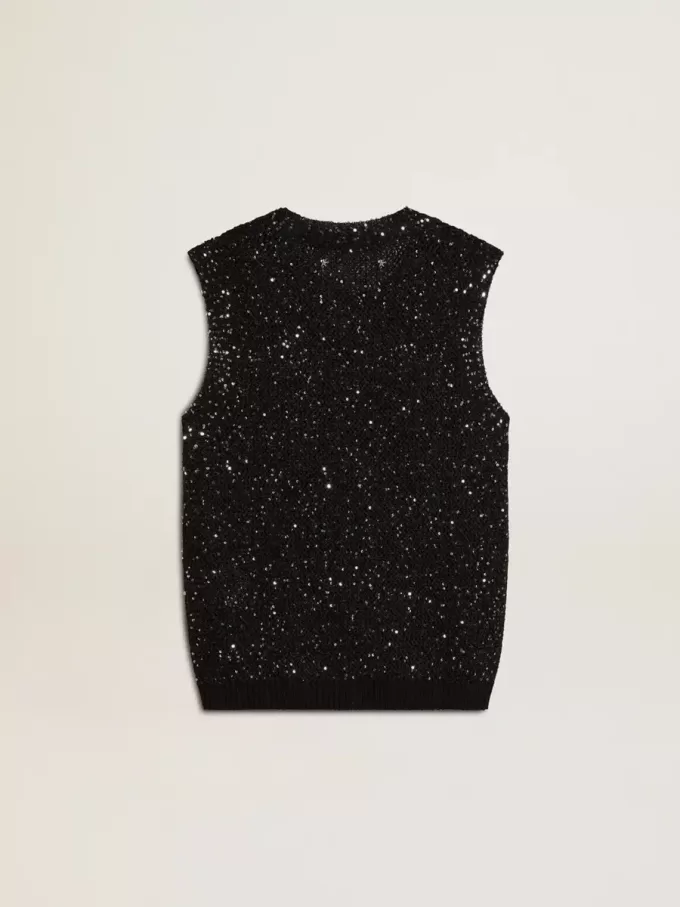 Bluză din tricot negru cu paiete și detalii contrastante Bluză din tricot negru cu paiete și detalii contrastante