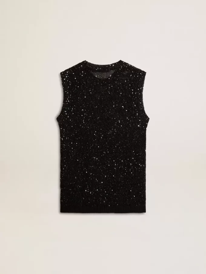 Bluză din tricot negru cu paiete și detalii contrastante Bluză din tricot negru cu paiete și detalii contrastante