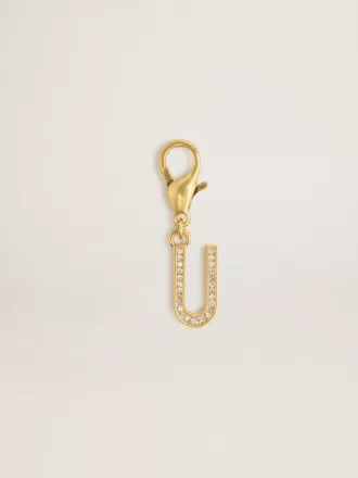 Breloc cu litera U din alamă aurie cu cristale
