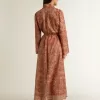 Caftan pentru femei din voal de bumbac cu imprimeu marin roșu cărămiziu pe toată suprafața Caftan pentru femei din voal de bumbac cu imprimeu marin roșu cărămiziu pe toată suprafața