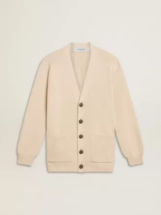 Cardigan bej pentru femei, cu inscripția „Golden” pe spate
