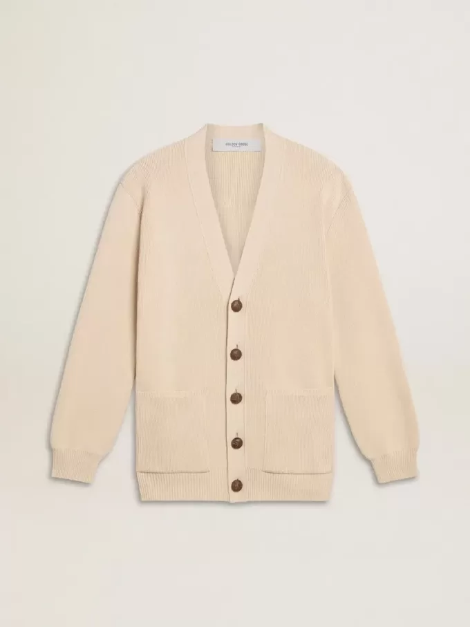 Cardigan bej pentru femei, cu inscripția „Golden” pe spate Cardigan bej pentru femei, cu inscripția „Golden” pe spate