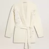 Cardigan din bumbac de culoare crem pentru femei, cu broderie florală Cardigan din bumbac de culoare crem pentru femei, cu broderie florală