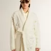 Cardigan din bumbac de culoare crem pentru femei, cu broderie florală Cardigan din bumbac de culoare crem pentru femei, cu broderie florală
