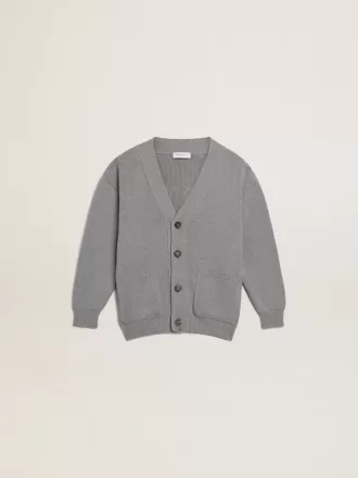 Cardigan din bumbac gri cu logo pe spate