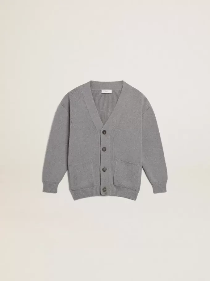 Cardigan din bumbac gri cu logo pe spate Cardigan din bumbac gri cu logo pe spate