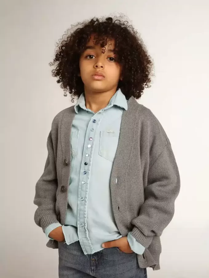 Cardigan din bumbac gri cu logo pe spate Cardigan din bumbac gri cu logo pe spate