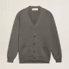 Cardigan din bumbac gri melanj pentru femei, cu logo pe spate Cardigan din bumbac gri melanj pentru femei, cu logo pe spate