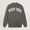 Cardigan din bumbac gri melanj pentru femei, cu logo pe spate Cardigan din bumbac gri melanj pentru femei, cu logo pe spate