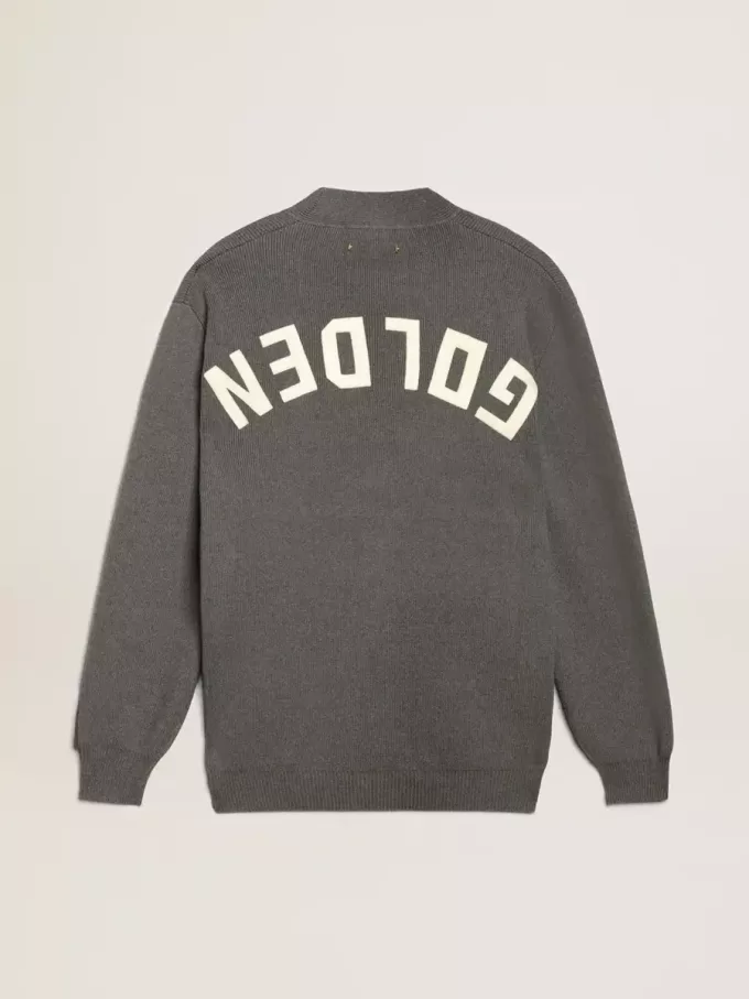 Cardigan din bumbac gri melanj pentru femei, cu logo pe spate Cardigan din bumbac gri melanj pentru femei, cu logo pe spate