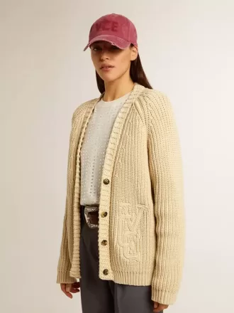 Cardigan din bumbac pentru femei, cu broderie pe partea din față