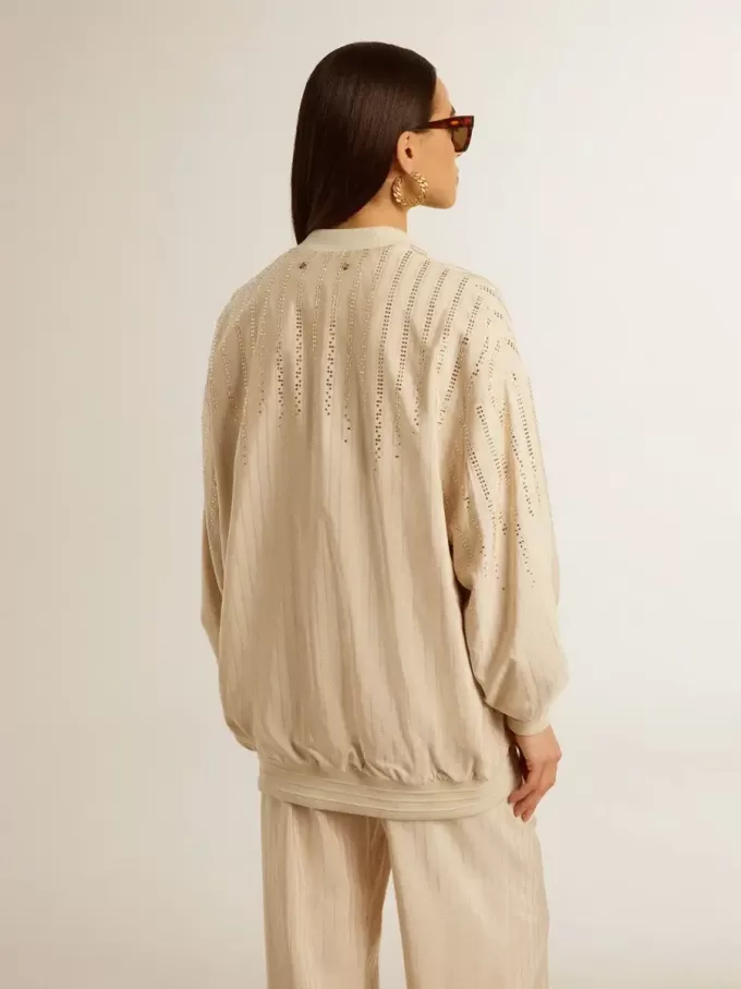 Cardigan din mătase și viscoză pentru femei, cu motiv în dungi Cardigan din mătase și viscoză pentru femei, cu motiv în dungi