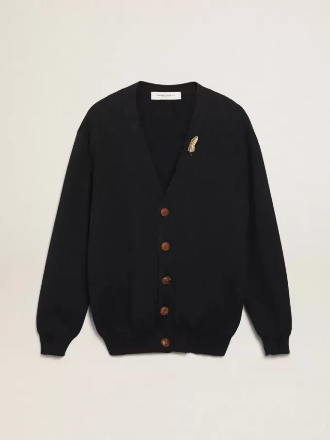 Cardigan Golden Collection din bumbac albastru închis cu finisaj uzat Cardigan Golden Collection din bumbac albastru închis cu finisaj uzat